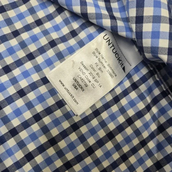 Blue White Gingham UNTUCKit Long Sleeve Button Down Shirt Mens Large Slim Fit - Picture 5 of 10